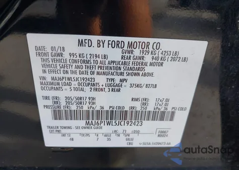 2018 Ford Ecosport Titanium z USA, uszkodzony, nr VIN MAJ6P1WL5JC192423